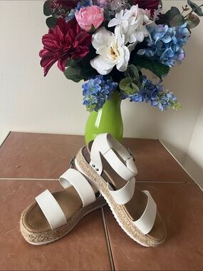 Soda White Triple-Strap Espadrille Platform Sandals